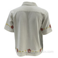 OEM Design Mens Short Sleeve Embroidery Textured Shirt